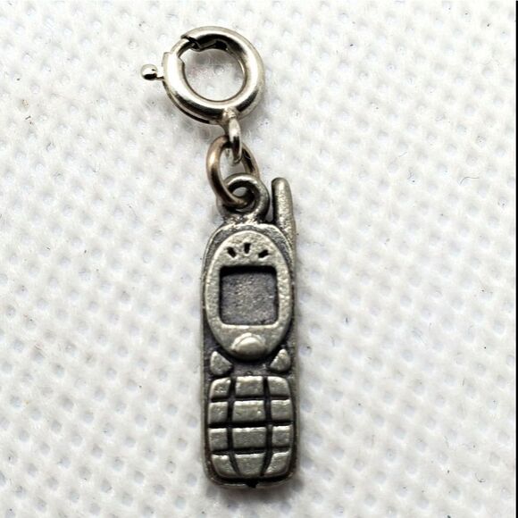 Silver Tone Y2K Cell Phone Charm - Picture 1 of 3